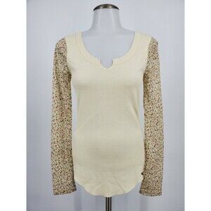 New Ralph Lauren Denim Supply Womens Waffle Knit Shirt Floral Mesh Sleeves Sz XS